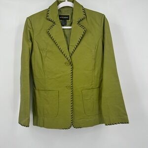 Womens Y2K Leather Blazer Jacket Size 8P Lime Green Whimsigoth Femme Fatale Bold
